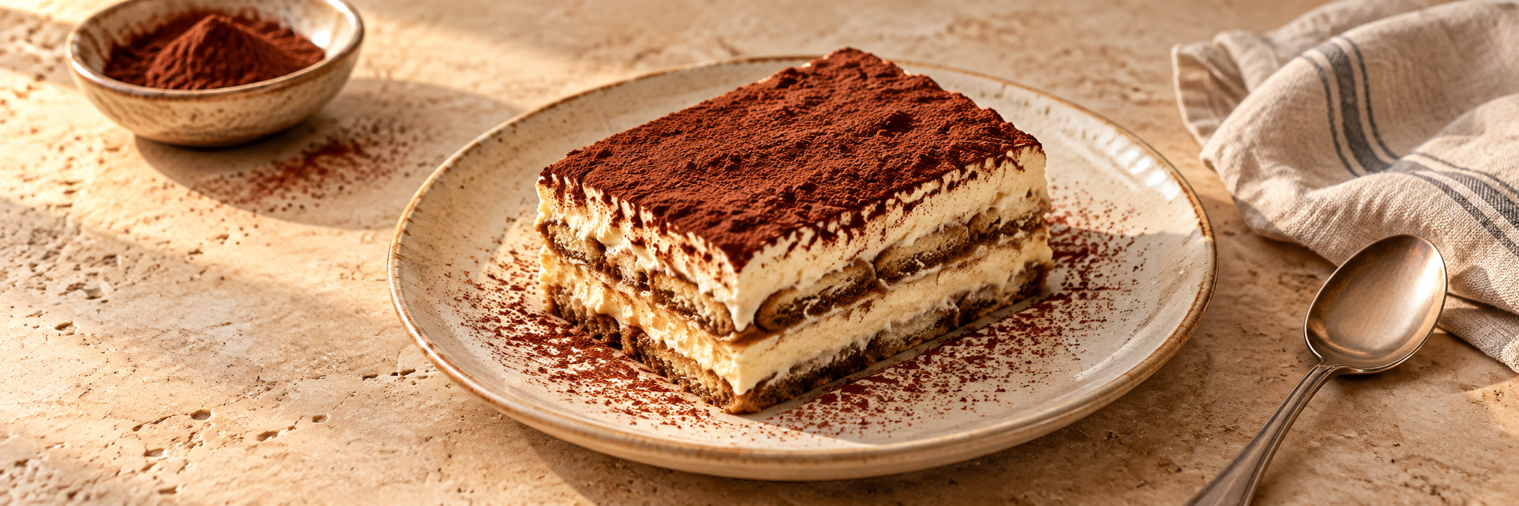 Classic tiramisu with mascarpone cream and cocoa — LA PIAZZA demo.