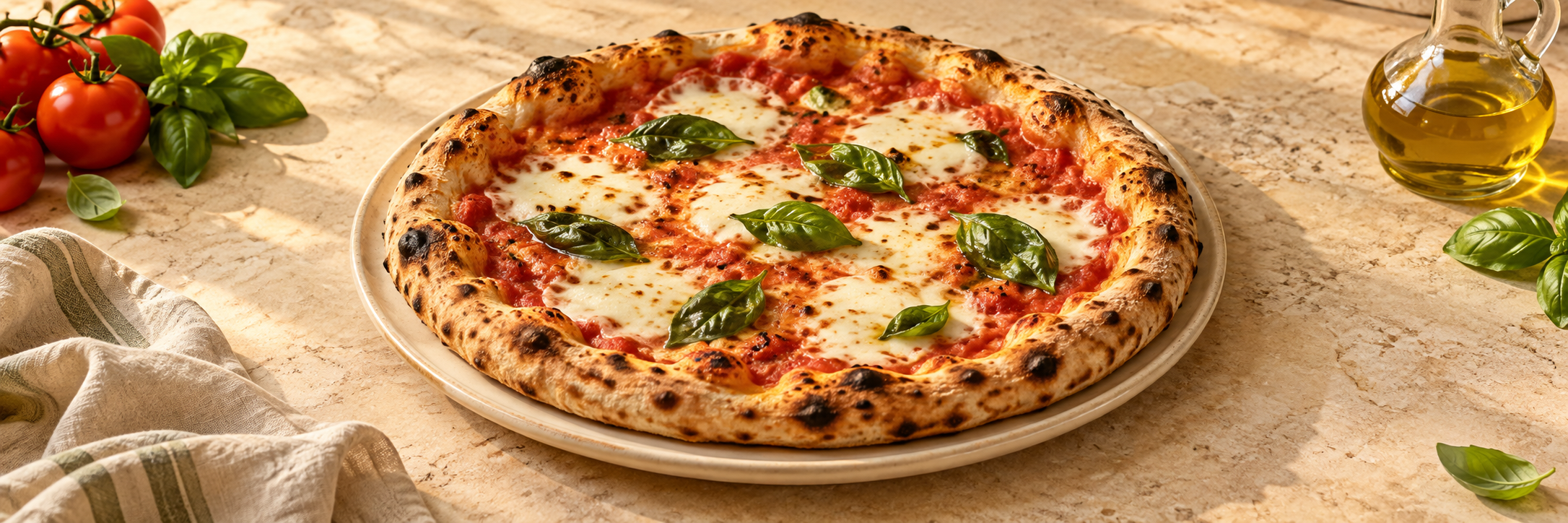 Pizza Margherita with mozzarella and fresh basil — LA PIAZZA demo