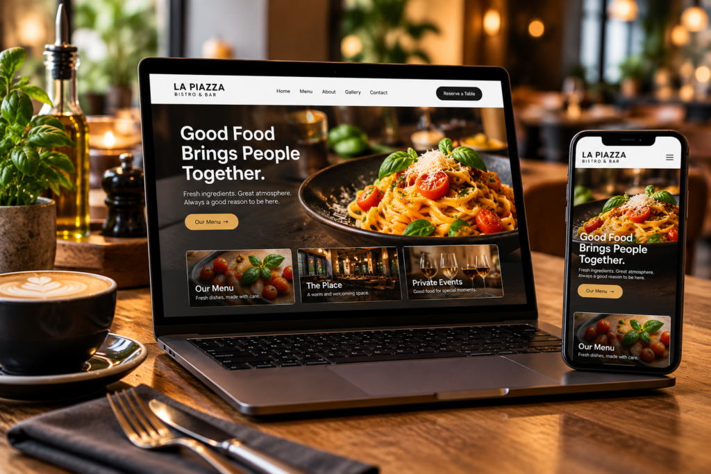 Café & Restaurant Starter Bundle — website and mobile design preview